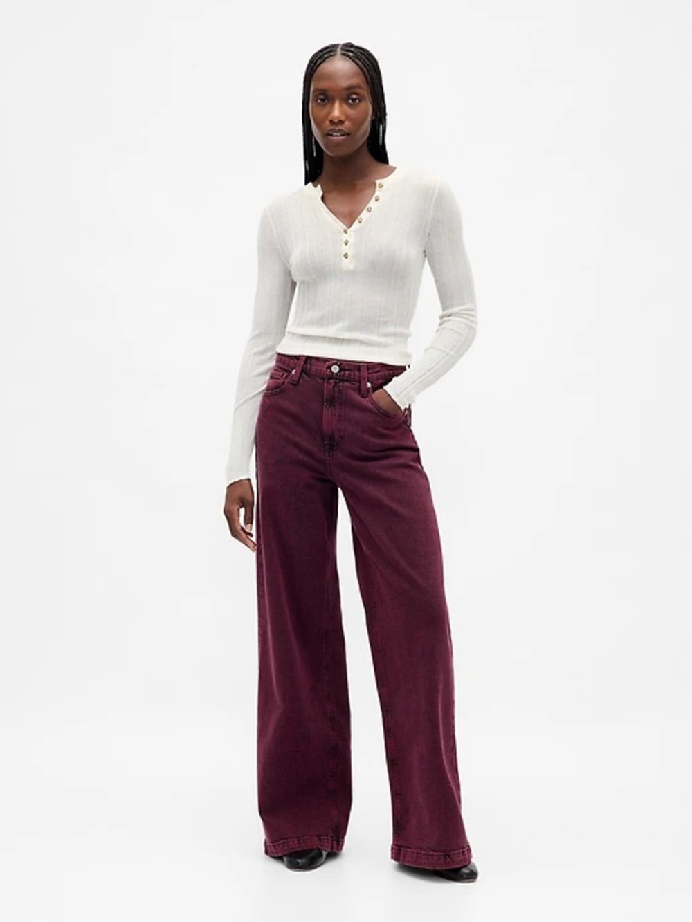 GAP Wide-Leg High-Rise Jeans in Deep Wine
